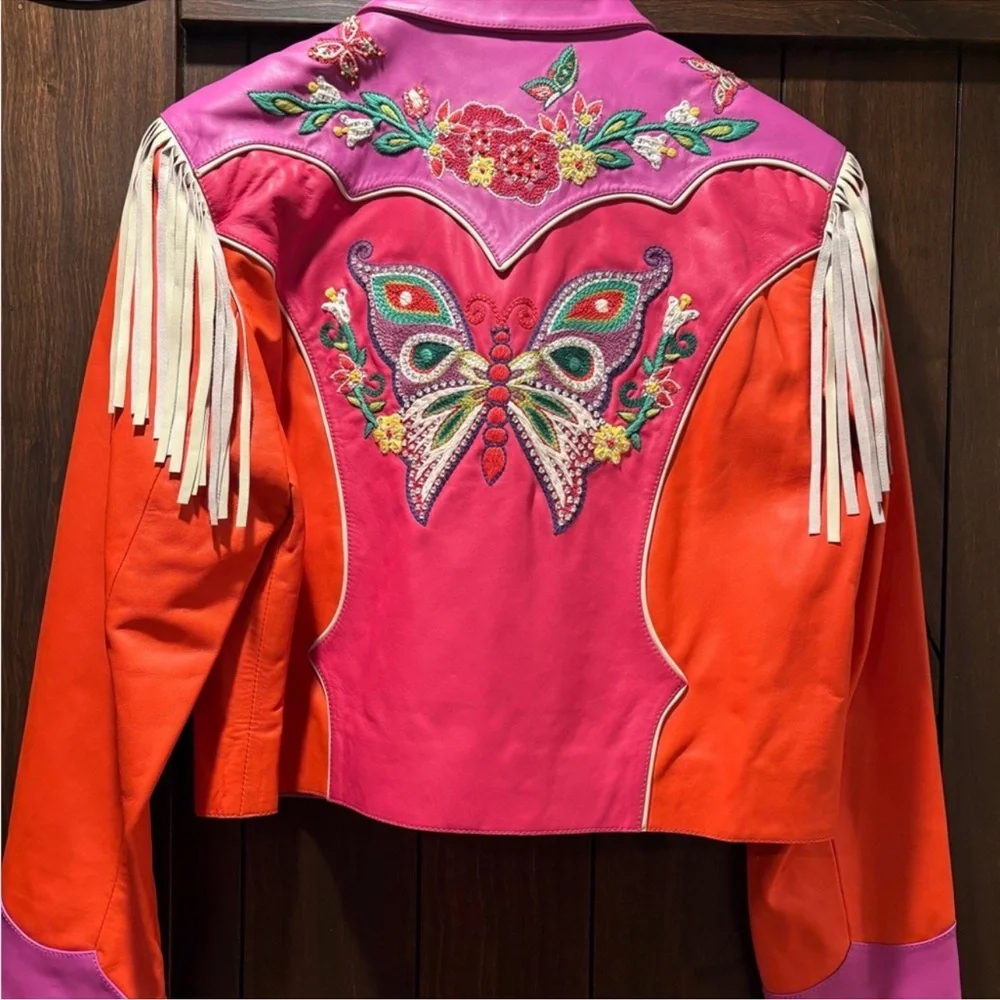 Double D. Ranch leather butterfly jacket Fringe Embroidery rhinestones RTL $1295 - Picture 8 of 12